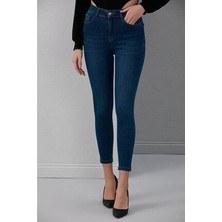 Vega Kadın Mavi Yüksel Bel Bilek Boy Dar Paça Skinny Likralı Kot Pantalon