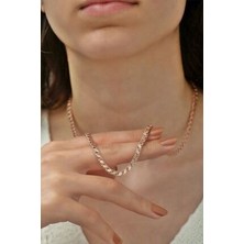 Agai Silver Pullu Arpa Zincir Modeli Rose Kaplama 925 Ayar Gümüş Kolye