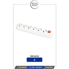 Bossline 3 Adet Beyaz 6lı Çoklu Priz Klemensli(Kablosuz) ve Düğmeli(Anahtarlı)