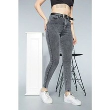 Livik Füme Kar Yıkama Kadın Solmayan Skinny Yüksek Bel Jeans Pantolon