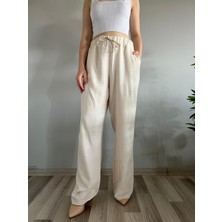 Hazel Kadın Taş Keten Karışımlı Bol Kesim Pantolon