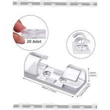 Biton Toptan 20 Adet Kablo Sabitleme Aparatı Duvara Yapışkanlı Kablo Düzenleyici Toplayıcı Klips Şeffaf USB Kablo