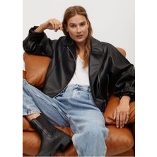 Mavifi Design Kadın Siyah Oversize Deri Ceket M Beden Şık ve Rahat Tasarım