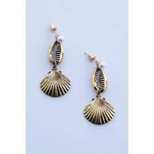 Lila Rosa Deniz Kabuklu Otantik Inci Küpe