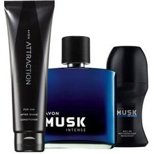 Avon Musk Intense Erkek Parfüm Rollon ve Attraction Tıraş Sonrası Jel Paketi 75 ml Edp