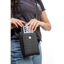 Rosmod Kadın Siyah Çapraz Ayarlanabilir Askılı Telefon Bölmeli Cüzdan Omuz Çanta