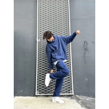 CMZ Collection Mavi Oversize Kadın Eşofman Takımı 3 Iplik Rahat Kullanım için Sezonluk
