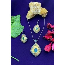 Agai Silver Zümrüt Taşlı El Işçiliği Gümüş Otantik Ikili Set