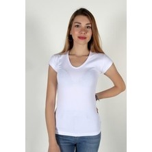 Urban Bold Kadın Kısa Kollu V Yaka Beyaz Body