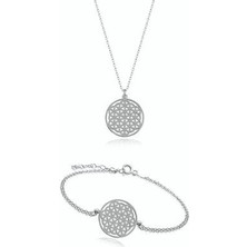 Agai Silver Yaşam Çiçeği Model Gümüş Kolye Bileklik Seti
