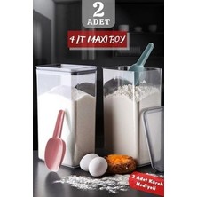 Nandy Home 4 lt Maxi Boy Silikon Conta Kapaklı Dikdörtgen Un - Şeker Saklama Kabı 2'li Kürek Hediyeli