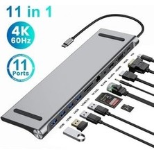 Junglee Type C Adaptör 11 In 1 USB Hub HDMI Lan VGA Sd Tf Kart USB Type C Macbook Çevirici