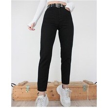 ByCukurovaFrango Lisa Kadın Siyah Yüksek Bel Mom Likralı Jeans