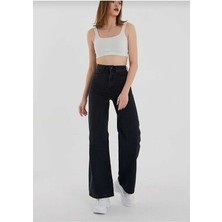 ByCukurovaFrango Maria Kadın Solmayan Siyah Yüksek Bel Palazzo Jean Pantolon