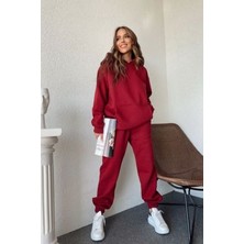Yakamel Erkek Bordo 3 Iplik Jogger Kapşonlu Eşofman Takımı
