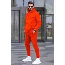 CMZ Collection Erkek 3 Iplik Kalın Kışlık Turuncu Eşofman Takımı