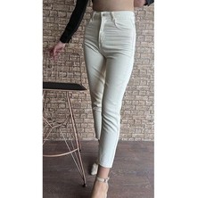 ByCukurovaFrango Kadın Bej Denim Kot Pantolon Düğme Detaylı Yüksek Bel Mom Jean New 2024