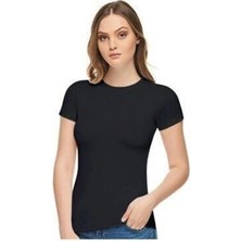 Urban Bold Basic Yaka Kadın Siyah Kısa Kol Body
