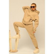 Yakamel Erkek Vizon Jogger Kapşonlu Yaka Eşofman Takımı 3 Iplik Rahat Malzeme ile Sezonluk Kullanım