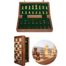 Kumi Mıknatıs Taşlı Ahşap Katlanabilir Kutulu Satranç Oyunu 12.5 cm G610