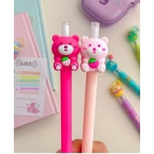 Kawaii Çilekli Ayıcık 0.7 Uçlu Kalem 1 Adet Pembe Renkli Eğlenceli Tasarım