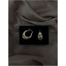 Canelif Accessories Bombeli Oval Kalın Çelik Halka Küpe