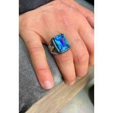 Agai Silver Osmanlı Tuğra Model Aquamarin Taşlı Gümüş Erkek Yüzük