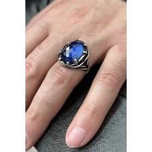 Agai Silver Sarmaşık Taç Model Safir Taşlı 925 Ayar Gümüş Erkek Yüzük