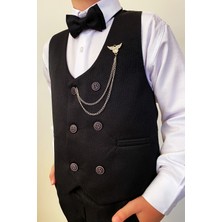 Pina Kids Erkek Çocuk Takım Elbise Panyonlu Yelekli Takım Elbise Şık Siyah Renkli Model