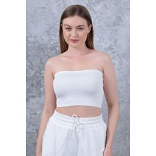 Kadın Ekru Straplez Büstiyer Crop