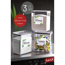 Nandy Home 3'lü Set 2,6 Lt Etiketli Renkli Deterjan, Beyaz Deterjan & Tablet Saklama Kabı Şeffaf