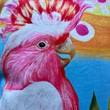 Decofav Dekoratif Sulu Boya Çizimi Papağanlar Desenli Dijital Baskılı Kadife Kırlent Kılıfı Saçaklı