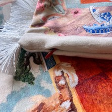 Decofav Sulu Boya Pastel Renkler Yaramaz Kedi ve Vazo Desenli Dijital Baskılı Kadife Kırlent Kılıfı Saçaklı