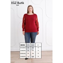 Egz Butik Zebra Kol Büyük Beden Bordo Bluz