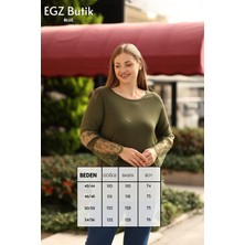 Egz Butik Kolları Dantel Desenli Büyük Beden Haki Bluz