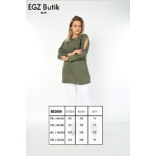 Egz Butik Yarım Kol Incili Büyük Beden Haki Bluz