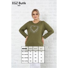 Egz Butik Pırlanta Kalp Desen Büyük Beden Haki Bluz