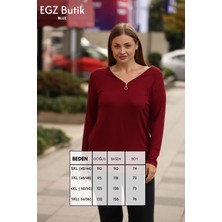 Egz Butik Klasik Fermuarlı Büyük Beden Bordo Bluz