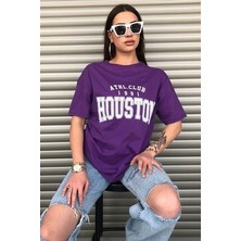 Lecatte Kadın Mor Houston Yazı Baskılı Oversize T-Shirt
