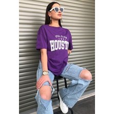 Lecatte Kadın Mor Houston Yazı Baskılı Oversize T-Shirt