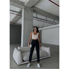 ByCukurovaFrango Max Kadın Yüksek Bel Siyah Boyfriend Jeans Likralı Esnek Kot Pantolon