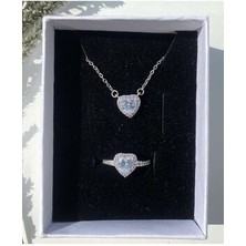 DMR Accessoire Kalpli Kolye Yüzük Seti Sevgililer Günü Hediyesi Gümüş Renkli Özel Tasarım