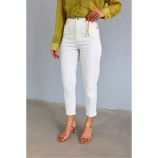 ByCukurovaFrango Kadın Beyaz Mom Jean Yüksek Bel Beyaz Mom Kot Pantolon %100 Natural Pamuk 2024