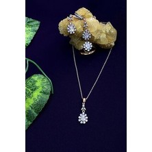 Agai Silver Damla Model Elmas Montürlü Rose Kaplama Gümüş Üçlü Set