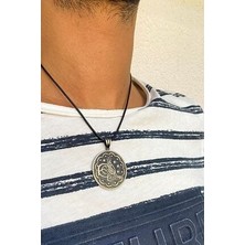 Agai Silver Osmanlı Tuğra Işlemeli Yuvarlak Model Gümüş Erkek Kolye