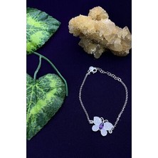 Agai Silver Kelebek Model Ametist ve Zirkon Taşlı Gümüş Kadın Bileklik