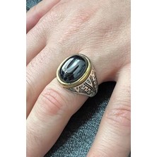 Agai Silver Babil Işlemeli Siyah Akik Taşlı 925 Ayar Gümüş Erkek Yüzük