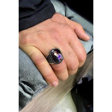 Agai Silver Nokta Işlemeli Yakut Taşlı Gümüş Erkek Yüzük