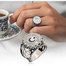 Agai Silver Cesaretiyle Yaşamayan Esaretiyle Ölür Ay Yıldız 925 Ayar Gümüş Erkek Yüzük