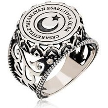 Agai Silver Cesaretiyle Yaşamayan Esaretiyle Ölür Ay Yıldız 925 Ayar Gümüş Erkek Yüzük